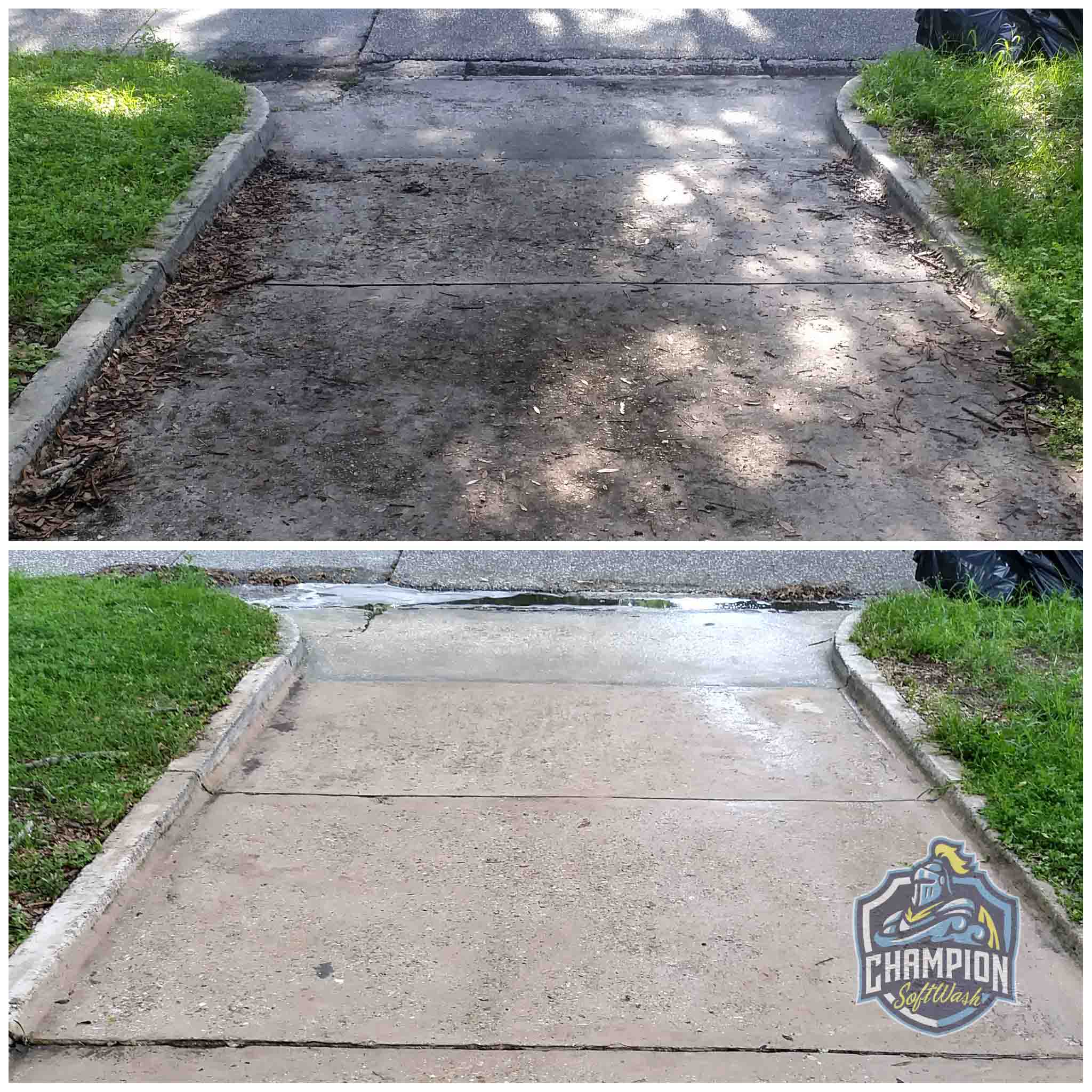 Before and After driveway cleaning, driveway pressure washing