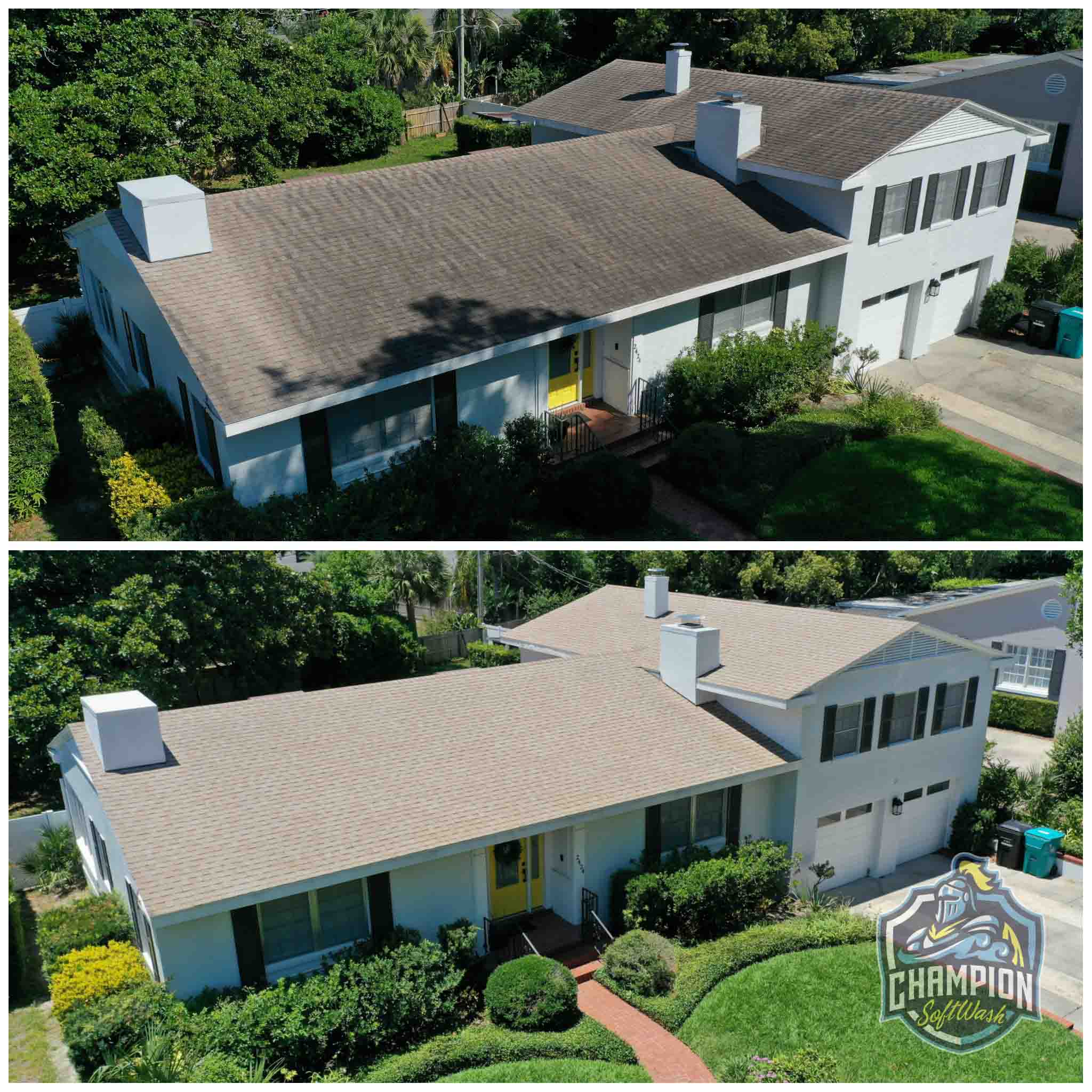 Roof Cleaning for realtor listing in Winter Park FL. Shingle Roof cleaning, skylight cleaning, flat roof cleaning